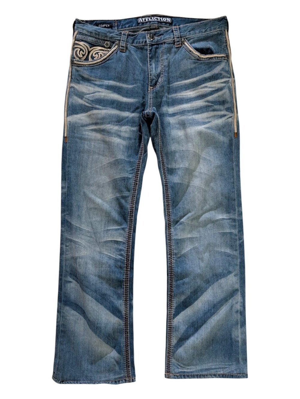 Affliction Black Premium Cooper Jeans 31x31 Distressed Y2K Straight Leg Mens